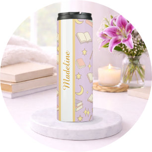 Personalisierter Buchliebhaber-Girly-Lila-Zauber-N Thermosbecher