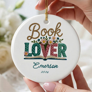 Personalisierter Buchliebhaber-Weihnachtsschmuck Keramik Ornament