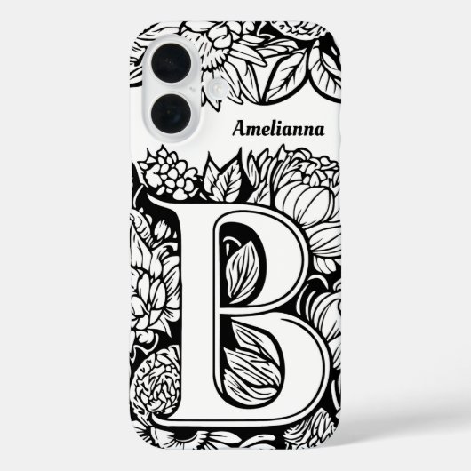 Personalisierter Buchstabe B Schwarz-weiße Tattoo- Case-Mate iPhone Hülle (Rückseite)