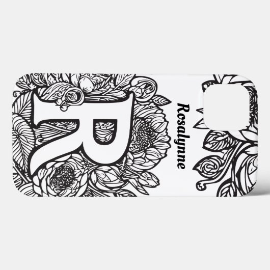 Personalisierter Buchstabe R Schwarz-weiße Tattoo- Case-Mate iPhone Hülle (Rückseite (Horizontal))