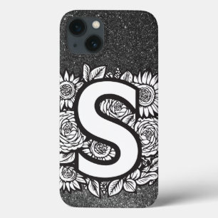 Personalisierter Buchstabe S Schwarzweiß-Glitzer Case-Mate iPhone Hülle