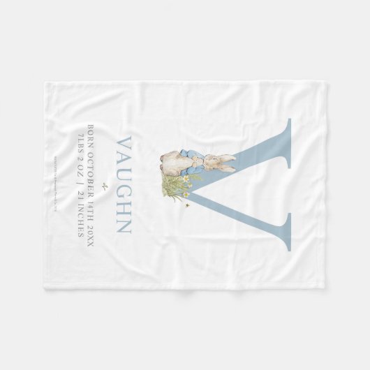 Personalisierter Buchstabe V Peter-Kaninchen-| Fleecedecke (Vorderseite (Horizontal))