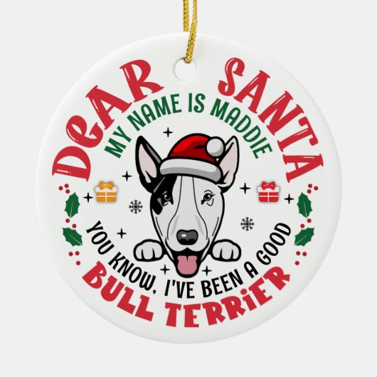 Personalisierter Bull Terrier Dog Weihnachtsbaum R Keramik Ornament (Vorne)