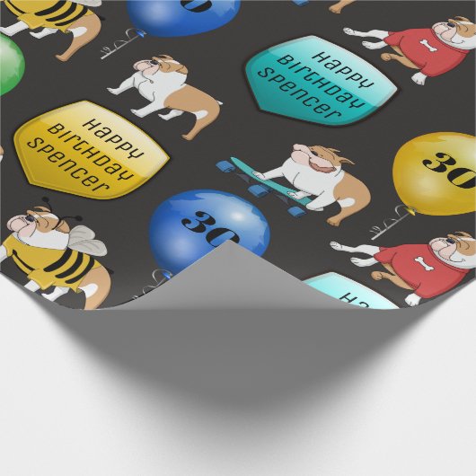 Personalisierter Bulldog Geburtstag Geschenkpapier (Ecke)