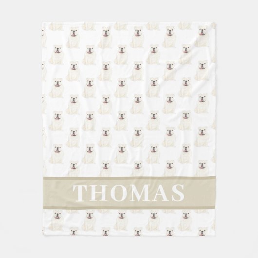 Personalisierter Bulldog (weiß) Fleecedecke (Vorderseite)