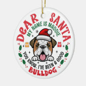 Personalisierter Bulldoghund Weihnachtsbaum Runde Keramik Ornament (Links)