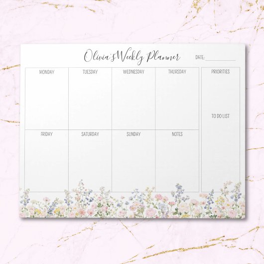 Personalisierter Bunter Blumen Blumen Wochenplaner Notizblock