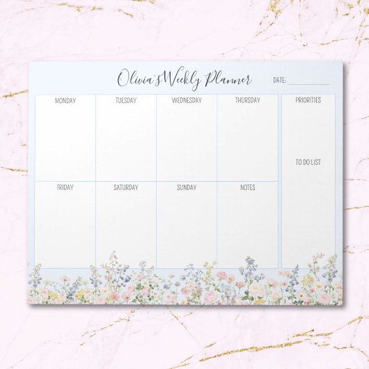 Personalisierter Bunter Blumen Blumen Wochenplaner Notizblock
