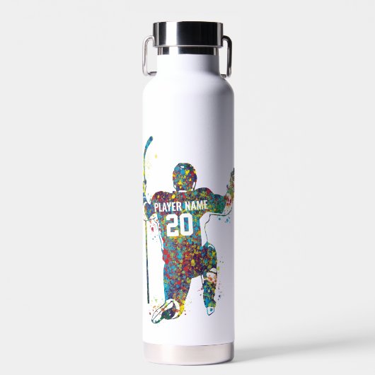 Personalisierter bunter Mann/Boy-Hockey-Spieler Trinkflasche (Vorne)