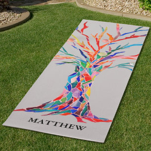 Personalisierter Bunter Regenbogenbaum Grau Yogamatte