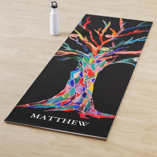 Personalisierter Bunter Regenbogenbaum Schwarz Yogamatte (Beispiel)