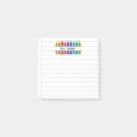 Personalisierter Buntstift-linierter Lehrer-Dank Post-it Klebezettel (Vorderseite)