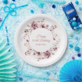 Personalisierter Burgund Pink Floral 100. Geburtst Pappteller (Party)