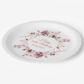 Personalisierter Burgund Pink Floral 30. Geburtsta Pappteller (Schrägansicht)