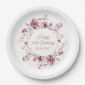 Personalisierter Burgund Pink Floral 30. Geburtsta Pappteller (Vorderseite)