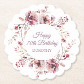 Personalisierter Burgund Pink Floral 70. Geburtsta Untersetzer (Vorderseite)