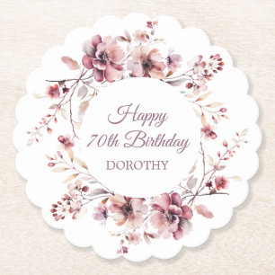 Personalisierter Burgund Pink Floral 70. Geburtsta Untersetzer