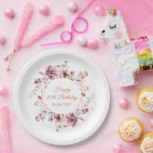 Personalisierter Burgund Pink Floral 80. Geburtsta Pappteller (Party)