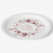 Personalisierter Burgund Pink Floral 80. Geburtsta Pappteller (Schrägansicht)