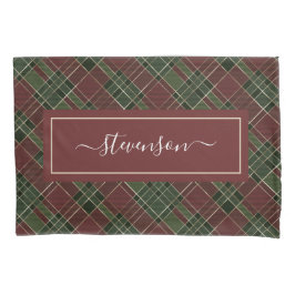 Personalisierter Burgundy Green Kariert Holiday Kissenbezug