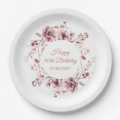 Personalisierter Burgundy Pink Floral 90. Geburtst Pappteller (Vorderseite)
