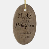 Personalisierter Burlap-Look Rustikaler Hochzeitsk Keramik Ornament (Rechts)