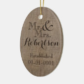 Personalisierter Burlap-Look Rustikaler Hochzeitsk Keramik Ornament (Links)