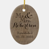 Personalisierter Burlap-Look Rustikaler Hochzeitsk Keramik Ornament (Vorne)