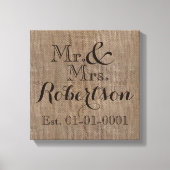 Personalisierter Burlap-Look Rustikaler Wedding Ke Leinwanddruck (Vorderseite)