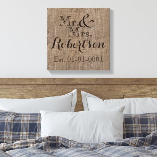 Personalisierter Burlap-Look Rustikaler Wedding Ke Leinwanddruck (Insitu (Schlafzimmer))