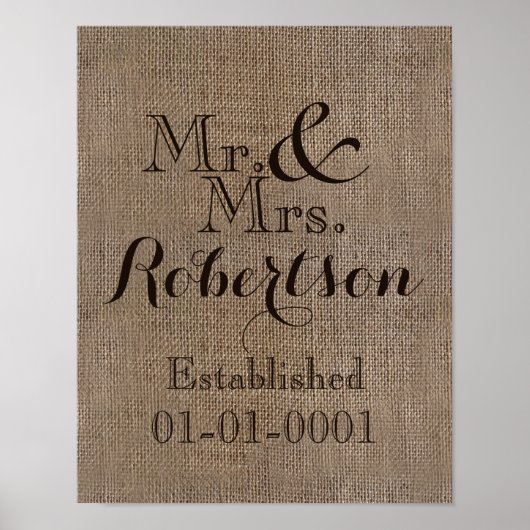 Personalisierter Burlap-Look Rustikaler Wedding Ke Poster (Vorne)