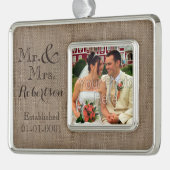 Personalisierter Burlap-Look Rustikaler Wedding Ke Rahmen-Ornament Silber (Links)