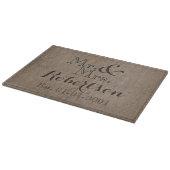 Personalisierter Burlap-Look Rustikaler Wedding Ke Schneidebrett (Ecke)
