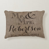 Personalisierter Burlap-Look Rustikaler Wedding Ke Zierkissen (Vorderseite)