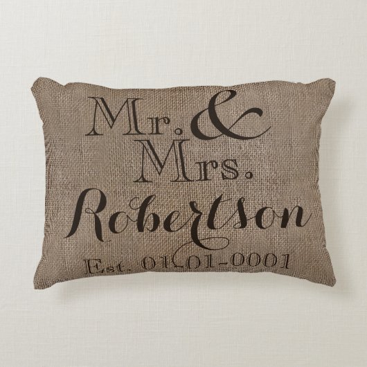 Personalisierter Burlap-Look Rustikaler Wedding Ke Zierkissen (Vorderseite)