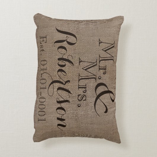 Personalisierter Burlap-Look Rustikaler Wedding Ke Zierkissen (Rückseite(Vertikal))