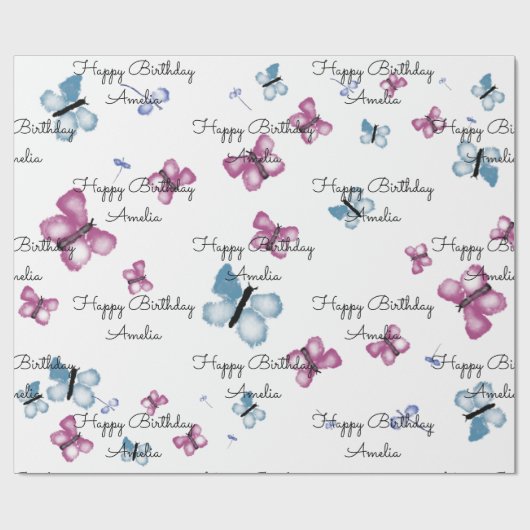 Personalisierter Butterfly-Geburtstag Geschenkpapier (Flach)