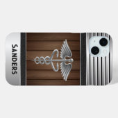 Personalisierter Caduceus Doctor Metal & Wood Case-Mate iPhone Hülle (Rückseite (Horizontal))