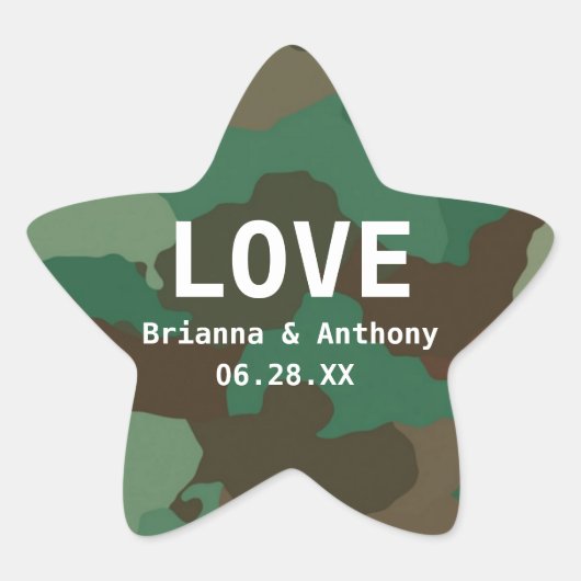 Personalisierter Camouflage Star Liebe Hochzeitsti Stern-Aufkleber (Vorderseite)