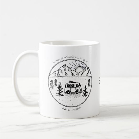 Personalisierter Camper Van Outdoor Trip Year Revi Kaffeetasse (Links)