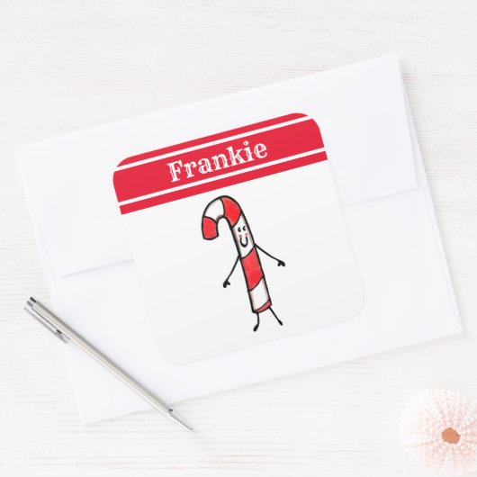 Personalisierter Candy Cane Square Sticker (Umschlag)