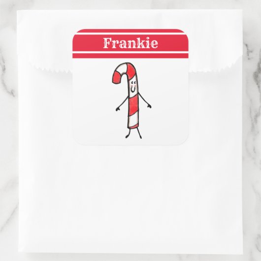 Personalisierter Candy Cane Square Sticker (Tasche)