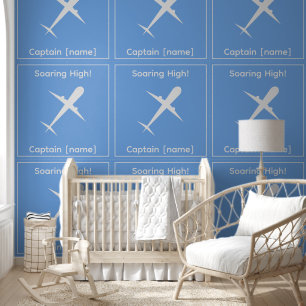 Personalisierter Captain Airplane Blue Fun Kids Ro Tapete