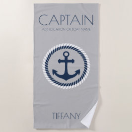 Personalisierter Captain Nautical Anchor Boat Strandtuch