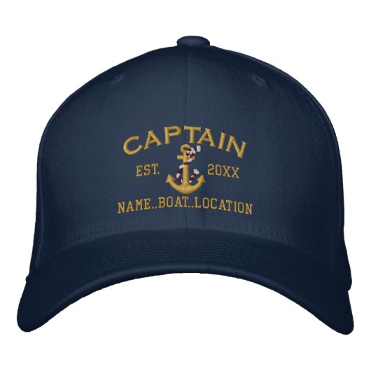 Personalisierter Captain Nautical Rope Anchor Bestickte Baseballkappe (Vorderseite)