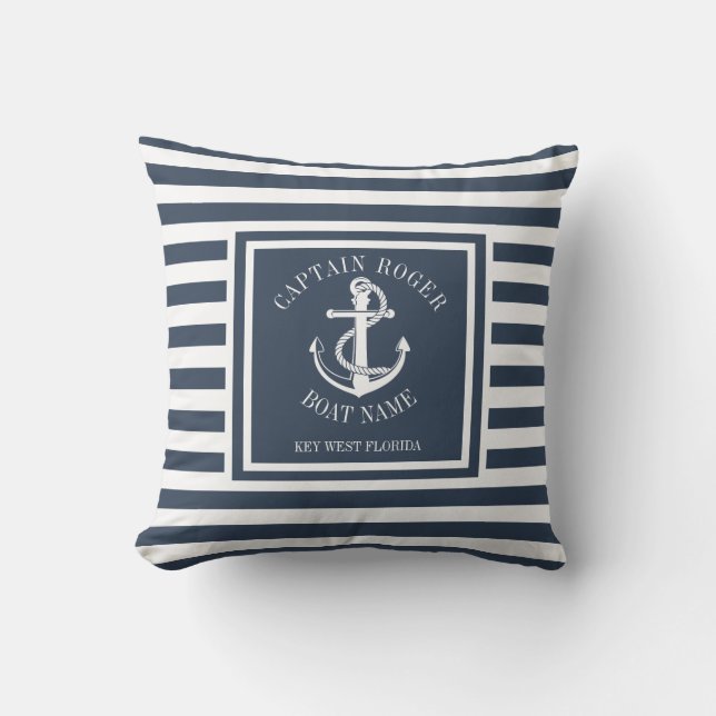 Personalisierter Captain Navy Blue Nautical Anchor Kissen (Vorderseite)