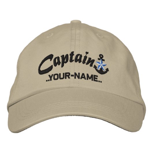 Personalisierter Captain Star Anchor Name Black Bestickte Baseballkappe (Vorderseite)