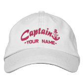Personalisierter Captain Star Anchor Name Fuchsia Bestickte Baseballkappe (Vorderseite)