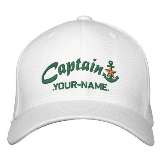 Personalisierter Captain Star Anchor Name Green Bestickte Baseballkappe (Vorderseite)