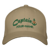 Personalisierter Captain Star Anchor Name Green Bestickte Baseballkappe (Vorderseite)
